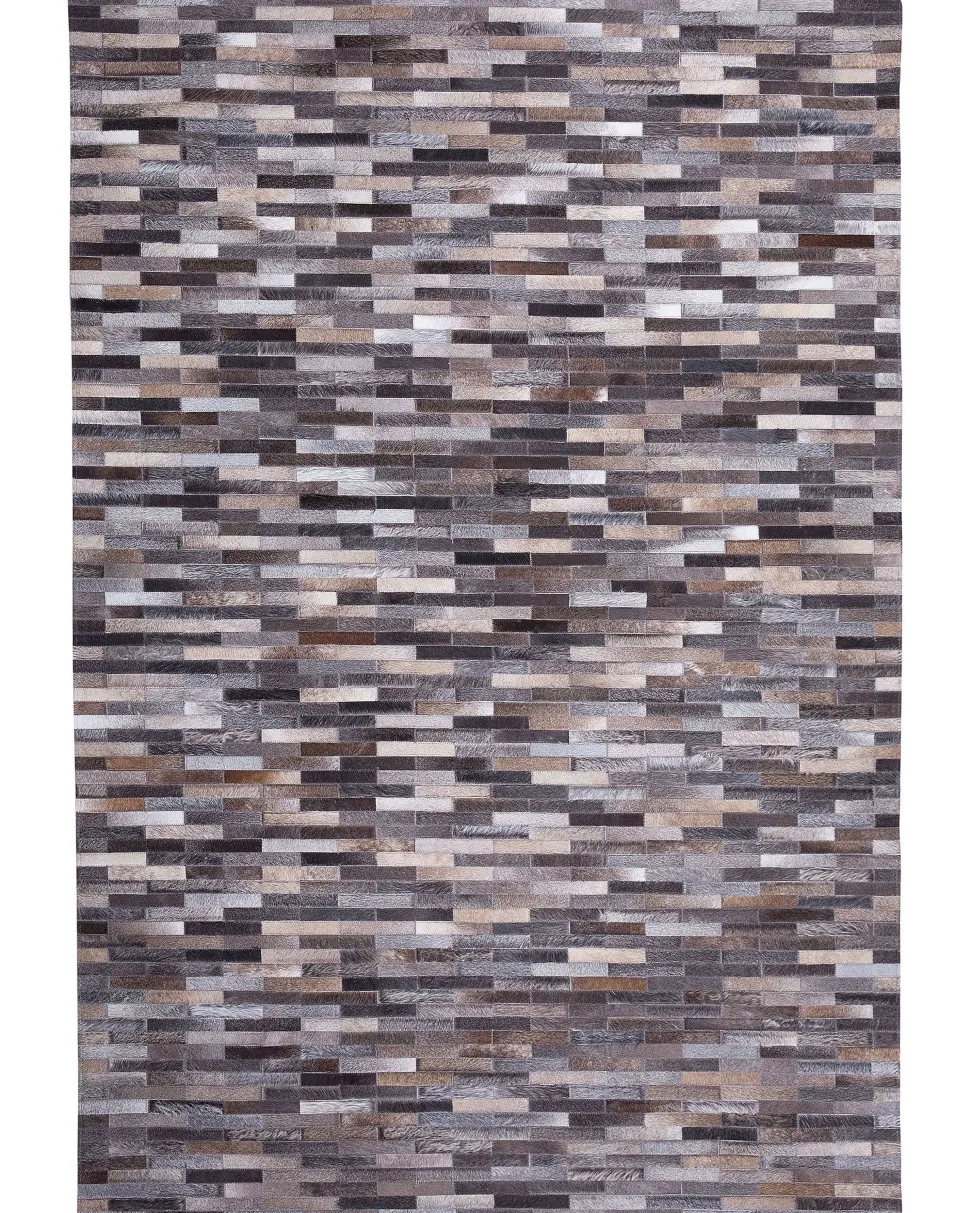 Tapete Em Pele Genuina Cinzenta E Creme 140 X 200 Cm Ahilli