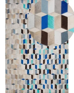 Tapete Em Pele Genuina Creme E Azul 140 X 200 Cm Gidirli
