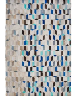 Tapete Em Pele Genuina Creme E Azul 140 X 200 Cm Gidirli