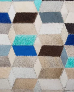 Tapete Em Pele Genuina Creme E Azul 140 X 200 Cm Gidirli