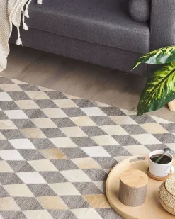 Tapete Em Pele Genuina Creme E Castanha 160 X 230 Cm Seslice