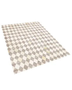 Tapete Em Pele Genuina Creme E Castanha 160 X 230 Cm Seslice