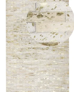 Tapete Em Pele Genuina Dourada E Creme 160 X 230 Cm Tokul