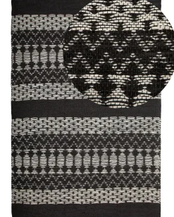 Tapete Em Pele Genuina Preta E Creme 140 X 200 Cm Sokun