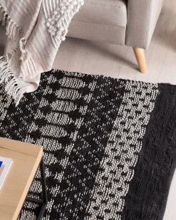 Tapete Em Pele Genuina Preta E Creme 140 X 200 Cm Sokun