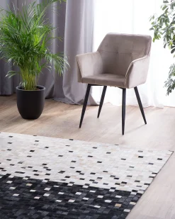 Tapete Em Pele Genuina Preta E Creme 160 X 230 Cm Erfelek