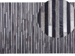 Tapete Em Pele Genuina Preta E Cinzenta 140 X 200 Cm Atalar