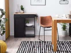 Tapete Em Pele Genuina Preta E Cinzenta 140 X 200 Cm Atalar