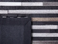 Tapete Em Pele Genuina Preta E Cinzenta 140 X 200 Cm Atalar