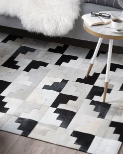 Tapete Em Pele Genuina Preta E Cinzenta 160 X 230 Cm Efirli