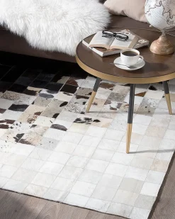 Tapete Em Pele Genuina Preta E Branca 160 X 230 Cm Kemah