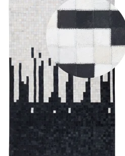 Tapete Em Pele Genuina Preta E Creme 160 X 230 Cm Bolu