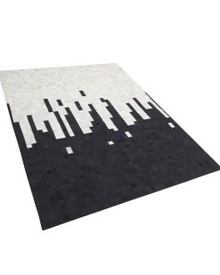 Tapete Em Pele Genuina Preta E Creme 160 X 230 Cm Bolu