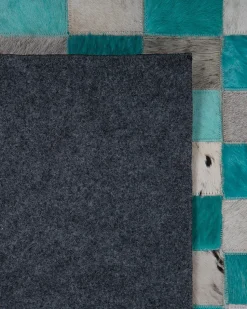 Tapete Em Pele Genuina Turquesa E Cinzenta 160 X 230 Cm Nikfer