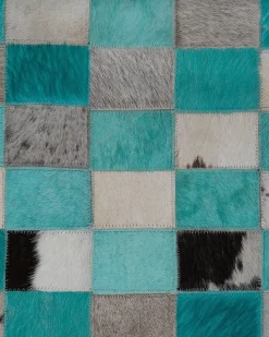 Tapete Em Pele Genuina Turquesa E Cinzenta 160 X 230 Cm Nikfer