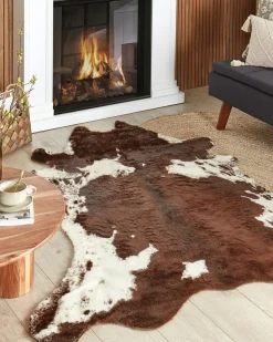 Tapete Em Pele Sintetica De Vaca Castanha Escura E Branca 150 X 200 Cm Bogong