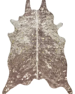 Tapete Em Pele Sintetica De Vaca Taupe E Dourado 150 X 200 Cm Bogong
