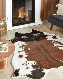 Tapete Em Pele Sintetica De Vaca Castanha E Branca 150 X 200 Cm Bogong