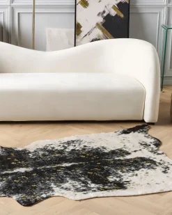 Tapete Em Pele Sintetica De Vaca Preta E Branca E Dourado 150 X 200 Cm Bogong