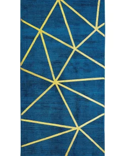 Tapete Em Viscose Azul Marinho E Dourado Com Padrao Geometrico 80 X 150 Cm Havza
