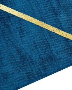 Tapete Em Viscose Azul Marinho E Dourado Com Padrao Geometrico 80 X 150 Cm Havza