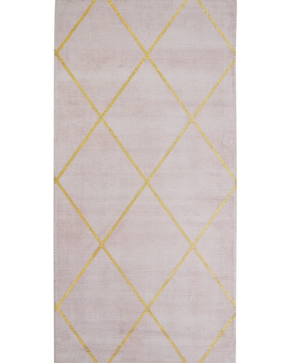 Tapete Em Viscose Rosa E Dourado 80 X 150 Cm Atike