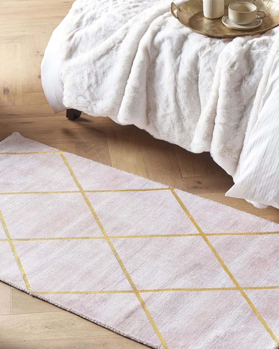 Tapete Em Viscose Rosa E Dourado 80 X 150 Cm Atike
