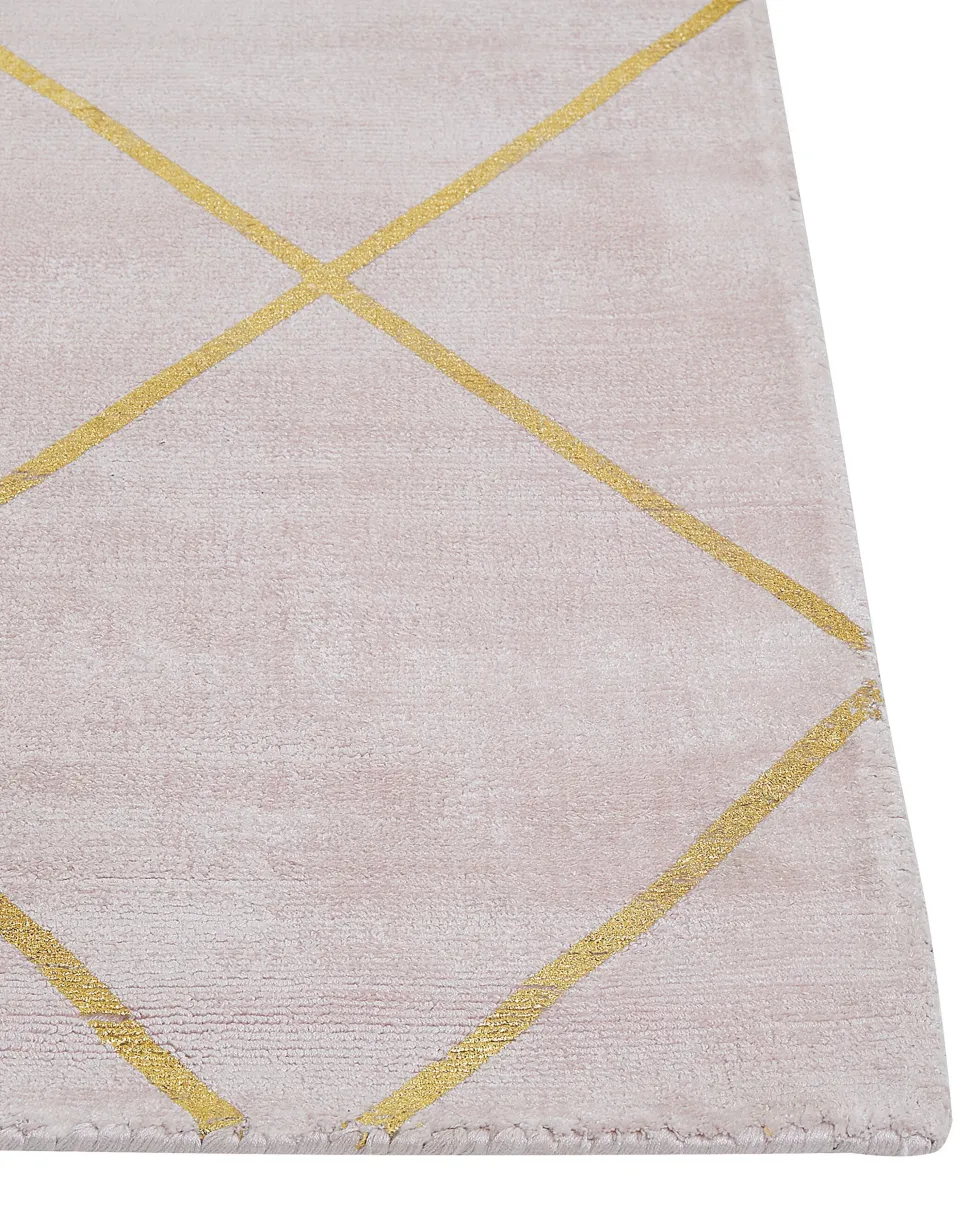 Tapete Em Viscose Rosa E Dourado 80 X 150 Cm Atike