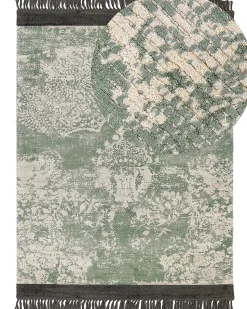 Tapete Em Viscose Verde E Creme 160 X 230 Cm Akarsu