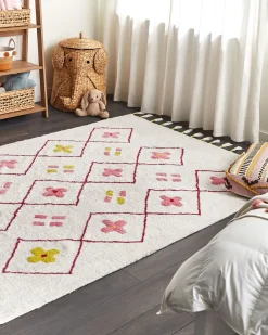 Tapete Infantil Em Algodao Branco E Rosa 160 X 230 Cm Cavus