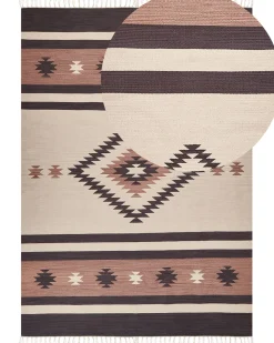 Tapete Kilim Em Algodao Creme E Castanho 200 X 300 Cm Aragats