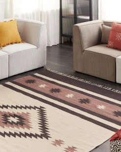 Tapete Kilim Em Algodao Creme E Castanho 200 X 300 Cm Aragats