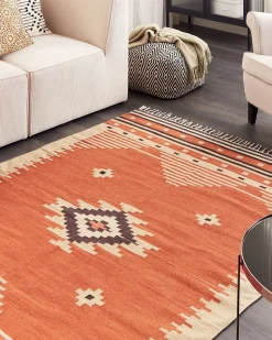 Tapete Kilim Em Algodao Laranja 160 X 230 Cm Gavar