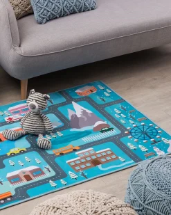 Tapete Para Criancas 80 X 150 Cm Azul Kigi