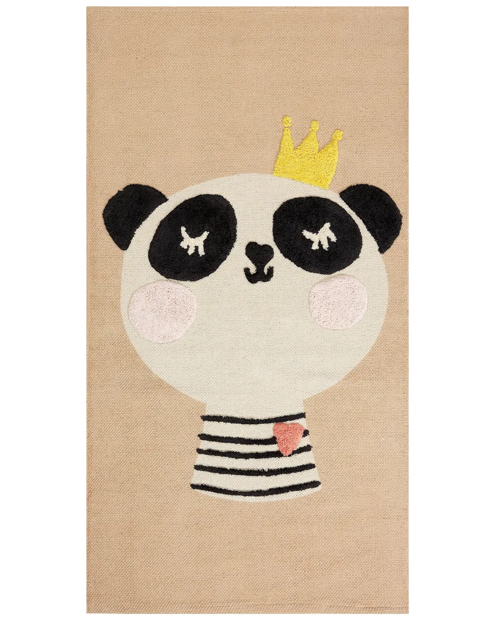 Tapete Para Criancas Em Algodao Creme Com Impressao De Panda 80 X 150 Cm Bunan