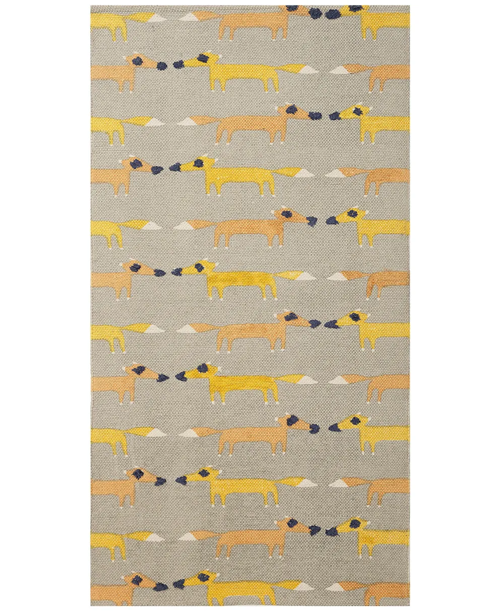 Tapete Para Criancas Em Algodao Cinzento Com Impressao De Raposa 80 X 150 Cm Bankgo
