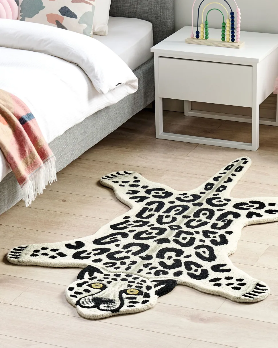 Tapete Para Criancas Em La Creme E Branca Impressao Leopardo 100 X 160 Cm Mibu