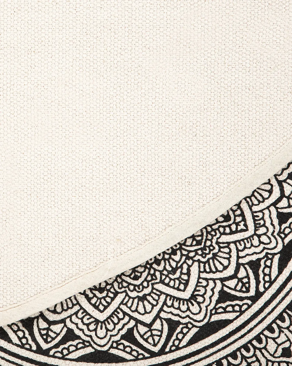 Tapete Redondo De Algodao Creme E Preto O 120 Cm Hizan