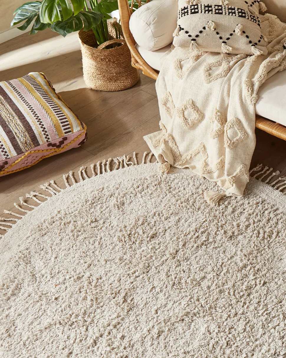 Tapete Redondo De Algodao Creme 140 Cm Bitlis