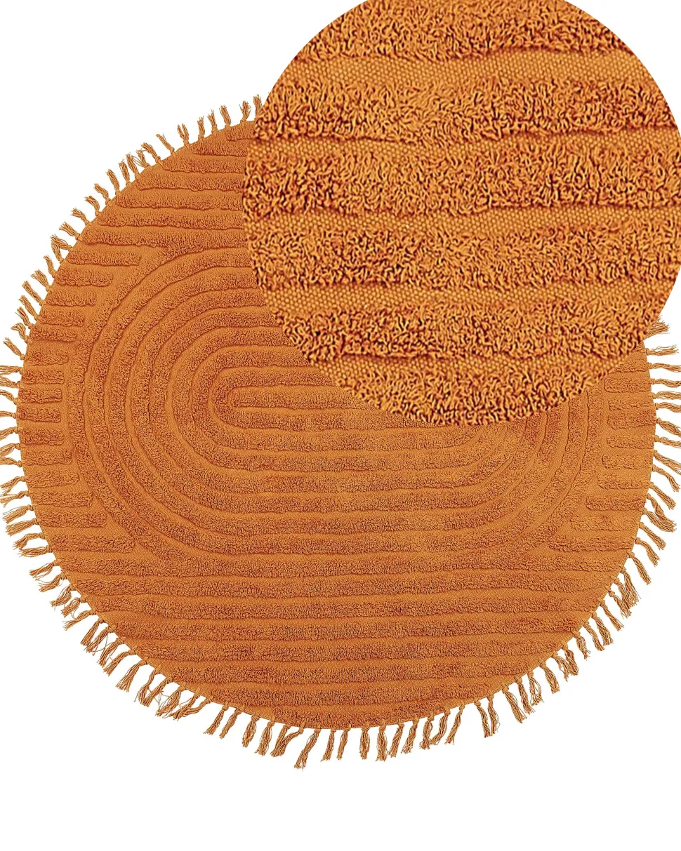 Tapete Redondo De Algodao Laranja 140 Cm Halfeti