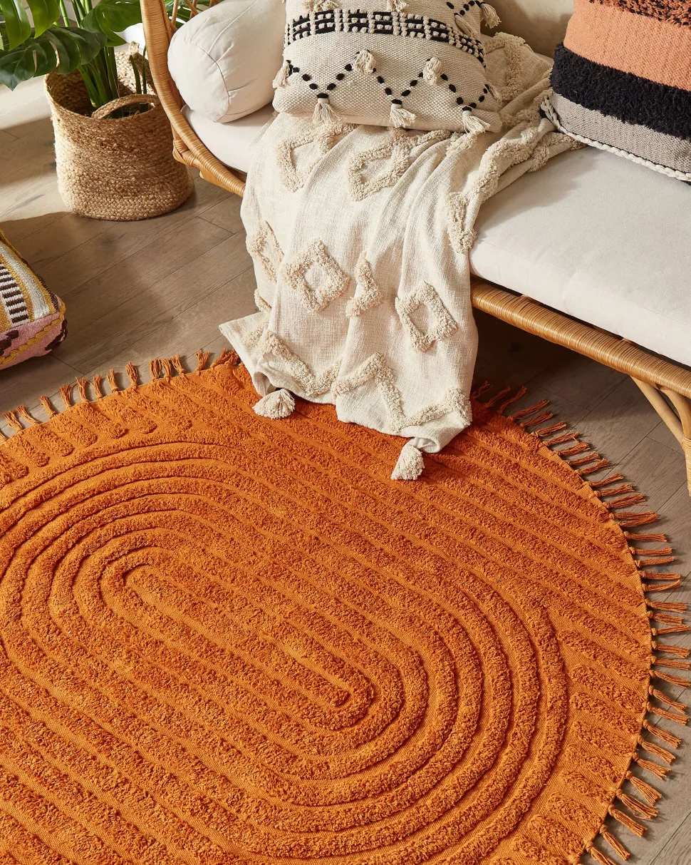 Tapete Redondo De Algodao Laranja 140 Cm Halfeti