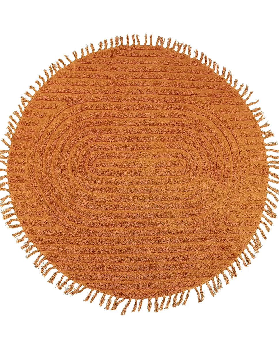 Tapete Redondo De Algodao Laranja 140 Cm Halfeti