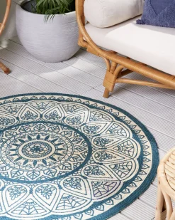 Tapete Redondo De Juta Azul 120 Cm Anadere