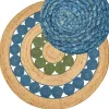 Tapete Redondo De Juta Azul E Verde 140 Cm Hovit