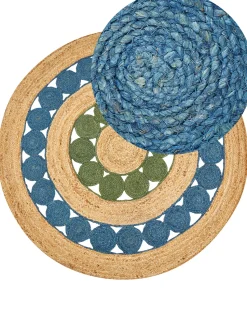 Tapete Redondo De Juta Azul E Verde 140 Cm Hovit