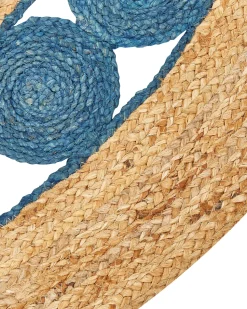 Tapete Redondo De Juta Azul E Verde 140 Cm Hovit
