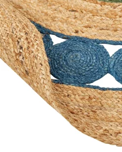 Tapete Redondo De Juta Azul E Verde 140 Cm Hovit
