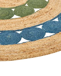 Tapete Redondo De Juta Azul E Verde 140 Cm Hovit