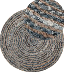 Tapete Redondo De Juta Azul E Creme O 120 Cm Maslak