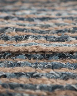 Tapete Redondo De Juta Azul E Creme O 120 Cm Maslak